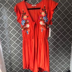 Gianni Bini Floral Detailed Orange Romper